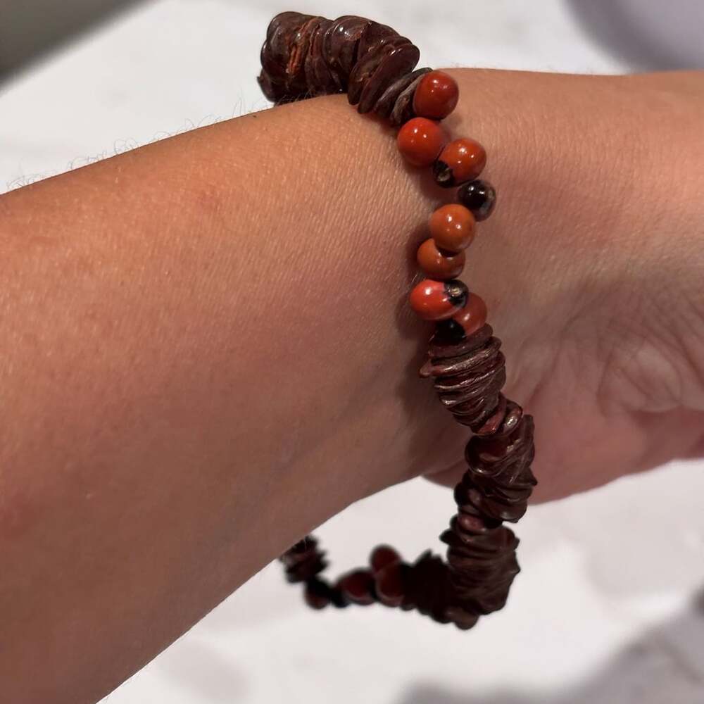 Handmade Brown Oyster Bracelet Double Strand Beaded Jewelry